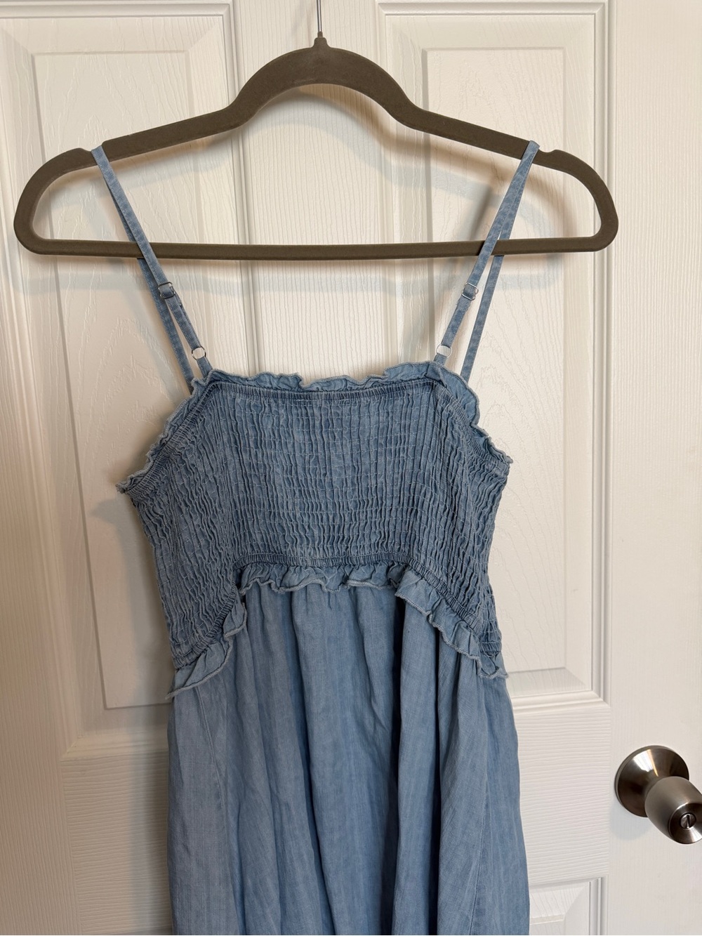 Justify Chambray Denim Maxi Dress Smocked Button Front Size Medium - Picture 11 of 11